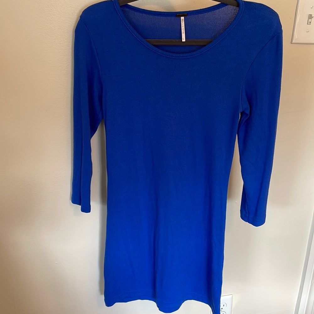 Poof Large Electric Blue long sleeve cotton dress shoulder pads scoop neck